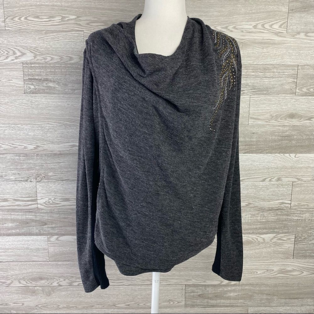 Miss Me Gray/Metal Stud Layer Unique Sweater